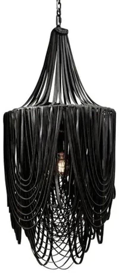 Whisper Leather Small-Long Chandelier - Black - Ngala Trading Co. - Handcrafted