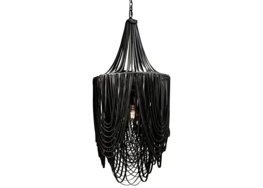 Whisper Leather Small-Long Chandelier - Black - Ngala Trading Co. - Handcrafted