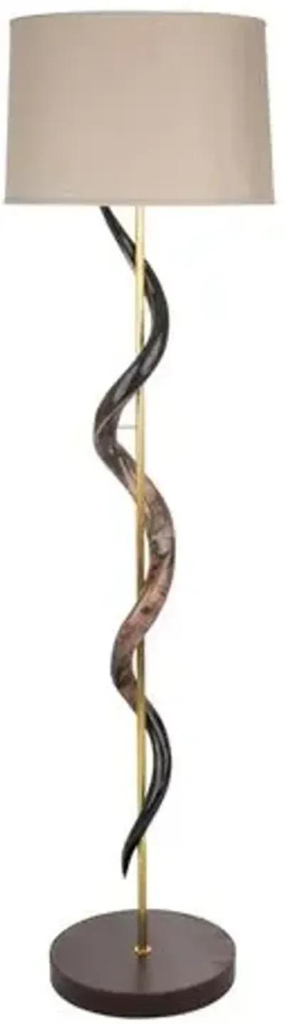 Kudu Horn Polished S Twist Floor Lamp - Natural - Ngala Trading Co. - Handcrafted