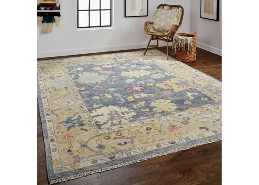 Larissa Hand-Knotted Botanical Rug - Blue/Beige - Blue