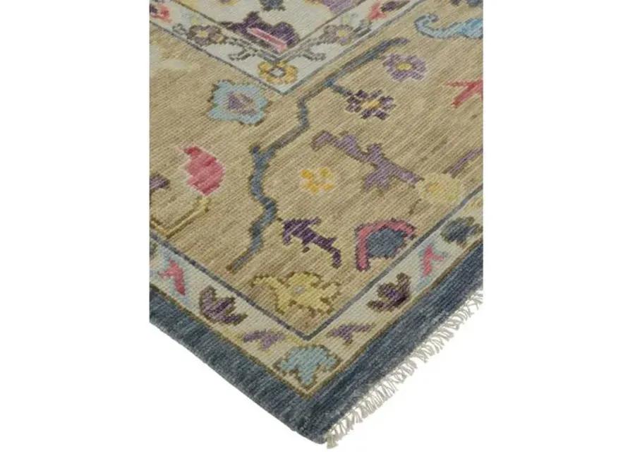 Larissa Hand-Knotted Botanical Rug - Blue/Beige - Blue