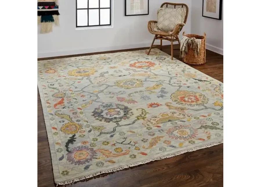 Larissa Hand-Knotted Botanical Rug - Gray/Yellow - Gray