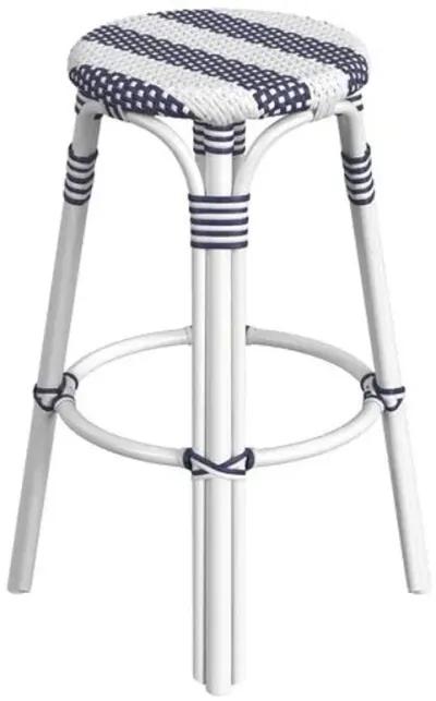 Lucie Rattan Barstool - Navy/White Stripe - Blue