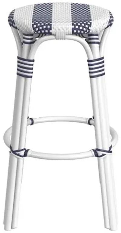 Lucie Rattan Barstool - Navy/White Stripe - Blue