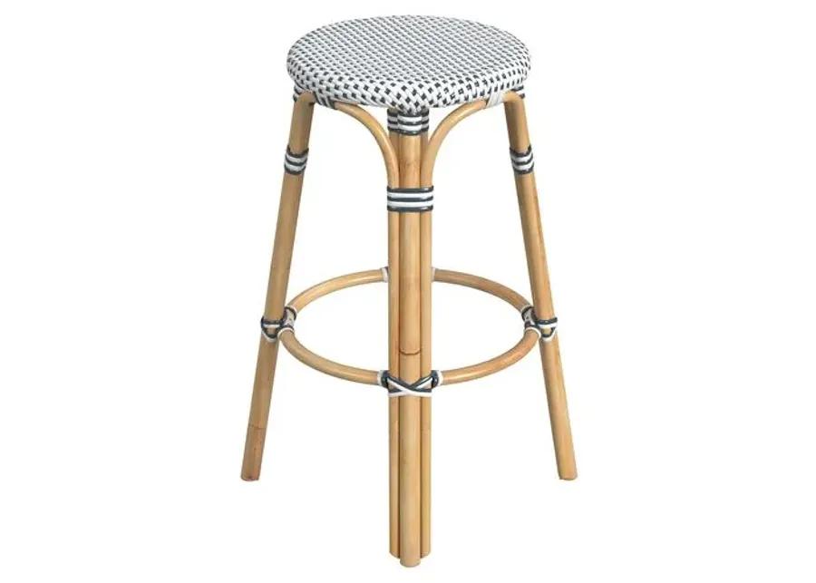 Lucie Rattan Barstool - Navy/White - Blue