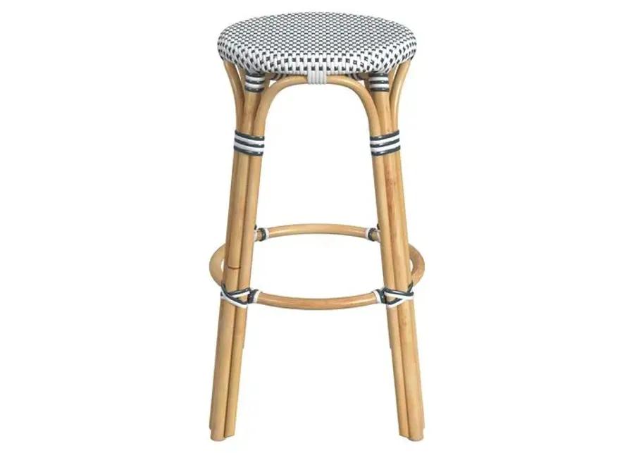 Lucie Rattan Barstool - Navy/White - Blue