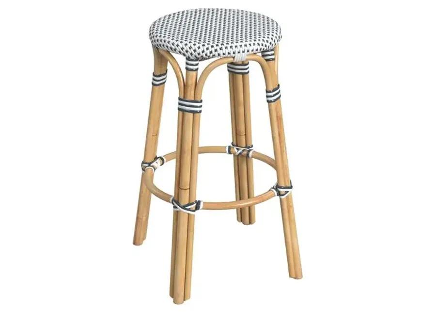 Lucie Rattan Barstool - Navy/White - Blue