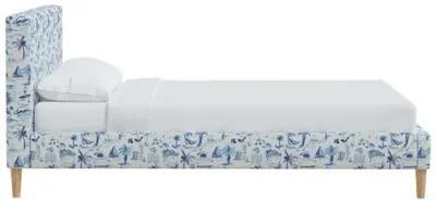 Wilton Platform Bed with Fancy Cone Legs - The Beach Toile - Blue, Upholstered