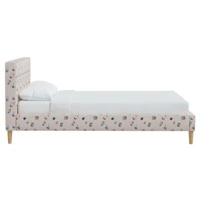 Wilton Platform Bed with Fancy Cone Legs - The Beach Scene - Beige, Upholstered