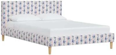 Wilton Platform Bed with Fancy Cone Legs - The Cabana Stripe Palms - Pink, Upholstered