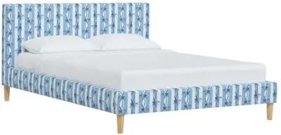 Wilton Platform Bed with Fancy Cone Legs - The Cabana Stripe Palms - Blue, Upholstered