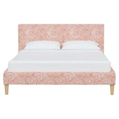 Wilton Platform Bed with Fancy Cone Legs - The Umbrella Swirl - Orange, Upholstered