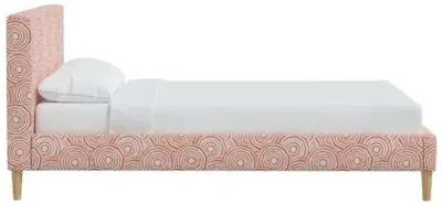 Wilton Platform Bed with Fancy Cone Legs - The Umbrella Swirl - Orange, Upholstered