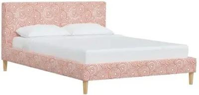 Wilton Platform Bed with Fancy Cone Legs - The Umbrella Swirl - Orange, Upholstered