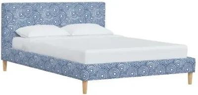 Wilton Platform Bed with Fancy Cone Legs - The Umbrella Swirl - Blue, Upholstered