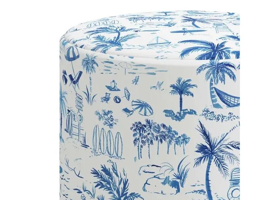 Tambor Ottoman - The Beach Toile - Blue