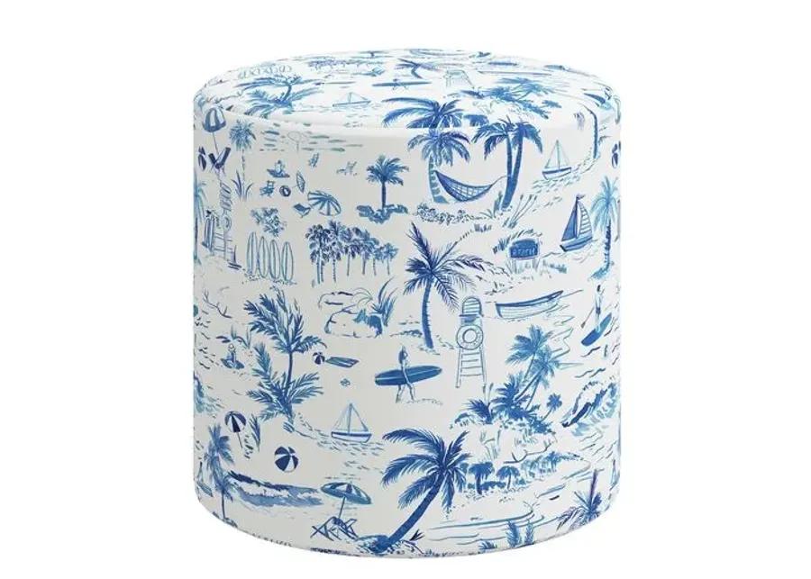 Tambor Ottoman - The Beach Toile - Blue