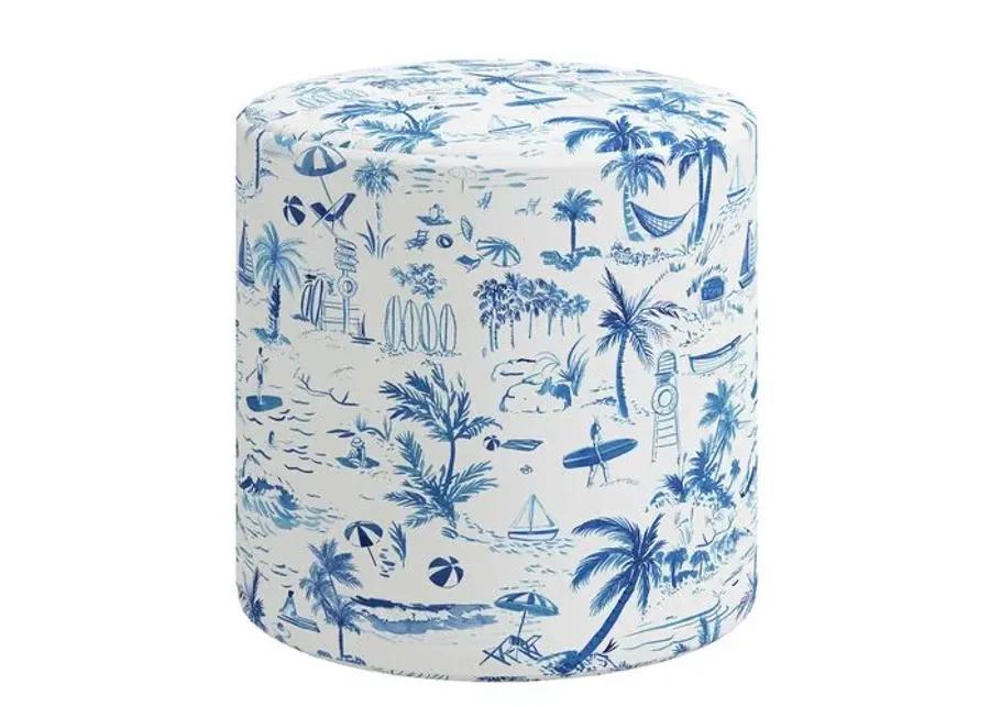 Tambor Ottoman - The Beach Toile - Blue