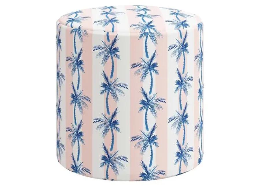 Tambor Ottoman - The Cabana Stripe Palms - Pink