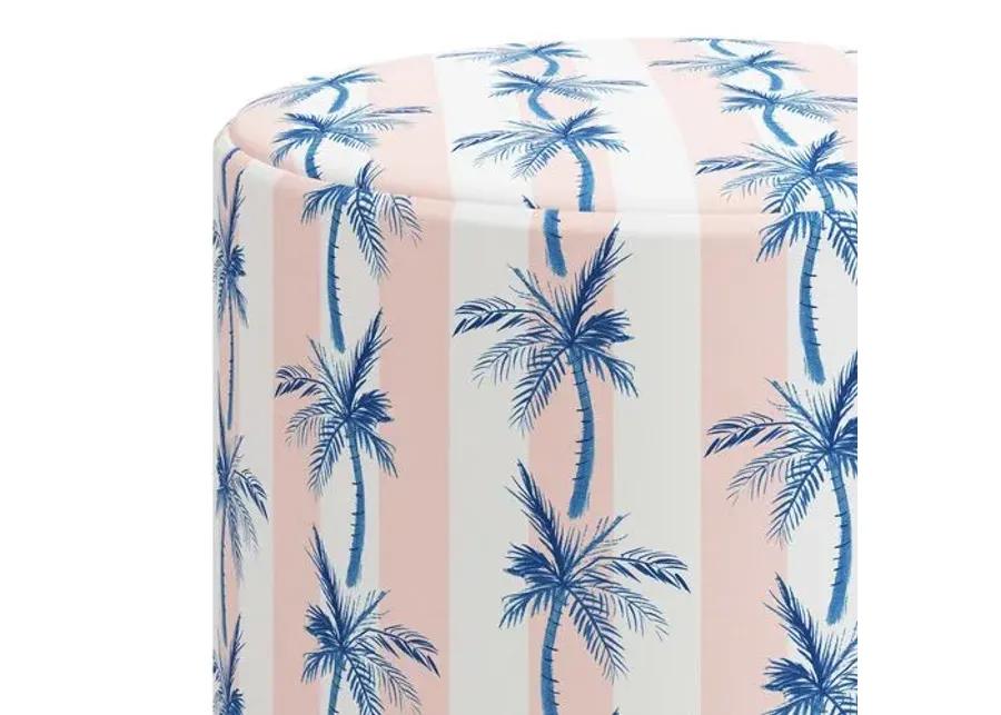 Tambor Ottoman - The Cabana Stripe Palms - Pink