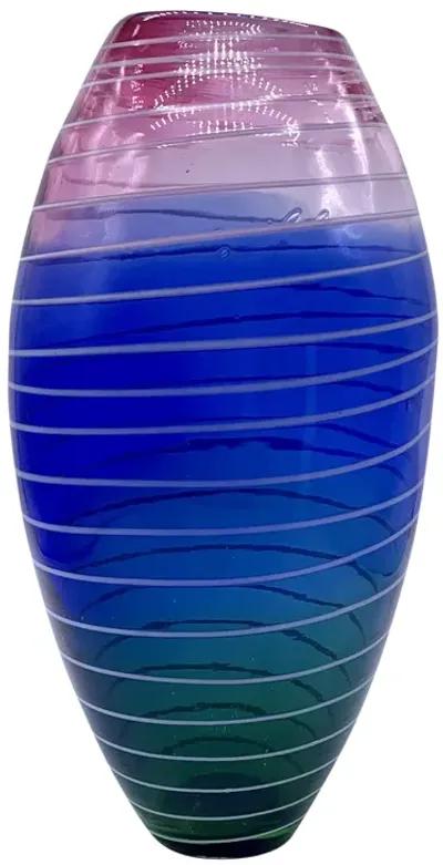 C. 1980s Tall Variegated Art Glass Vase - Pilar Collection - Blue