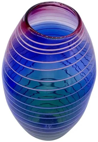 C. 1980s Tall Variegated Art Glass Vase - Pilar Collection - Blue