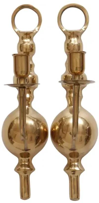 Colonial Style Brass Sconces - a Pair - Interesting Things - Gold