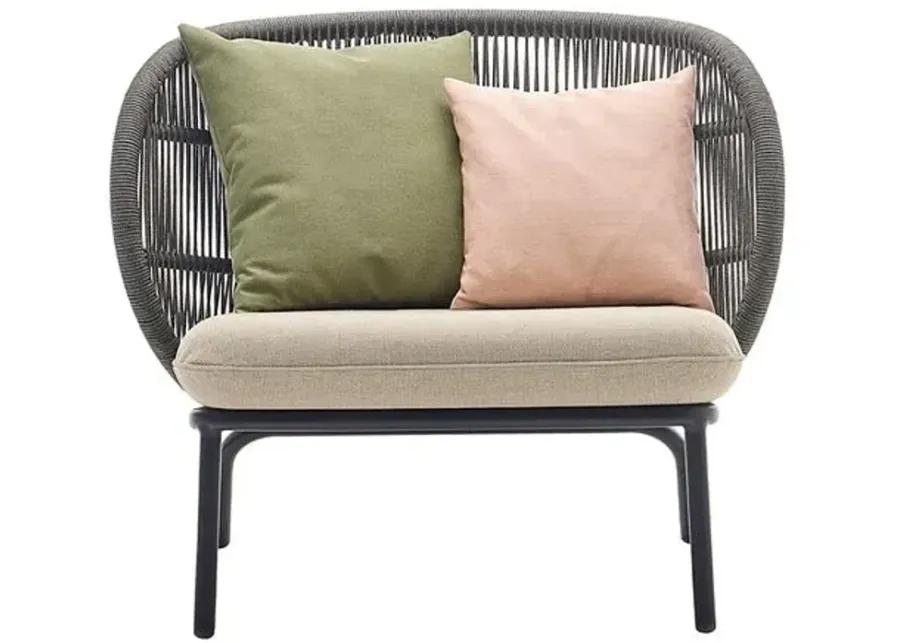 Kodo Outdoor Lounge Chair - Gray/Almond with Olive/Blush Pillows - Vincent Sheppard