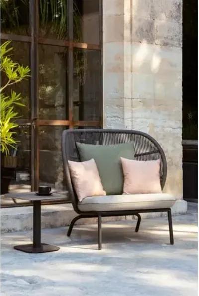 Kodo Outdoor Cocoon Chair - Gray/Almond with Olive/Blush Pillows - Vincent Sheppard