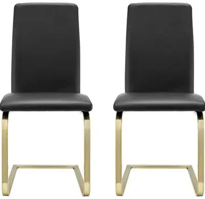 Set of 2 Mia Leatherette Side Chairs - Black/Gold