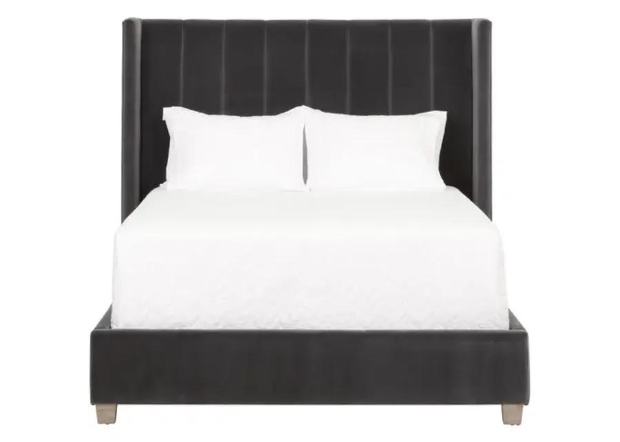 Bing Velvet Wingback Bed - Gray