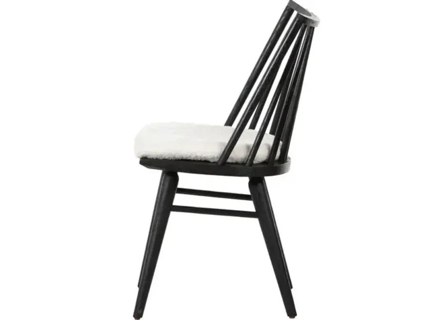 Brody Windsor Dining Chair - Black/Sheepskin - White