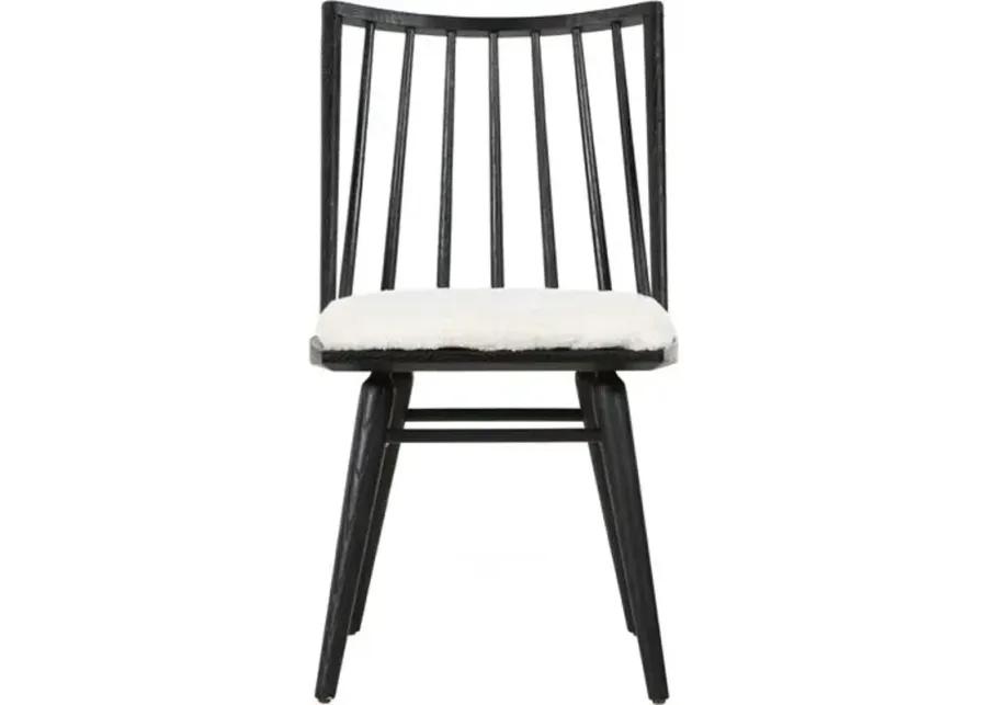 Brody Windsor Dining Chair - Black/Sheepskin - White