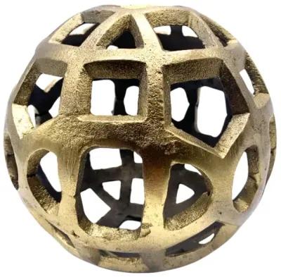 Pierced Gold Metal Sphere Sculpture - Pilar Collection - Brown