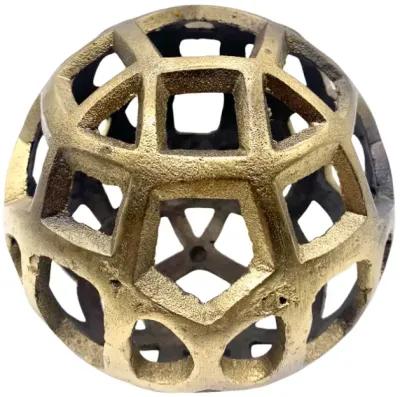 Pierced Gold Metal Sphere Sculpture - Pilar Collection - Brown