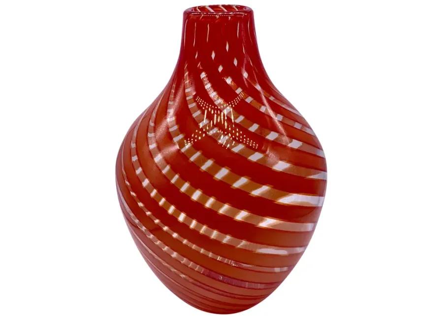 Large Art Glass Orange Swirl Vase - Pilar Collection - Red