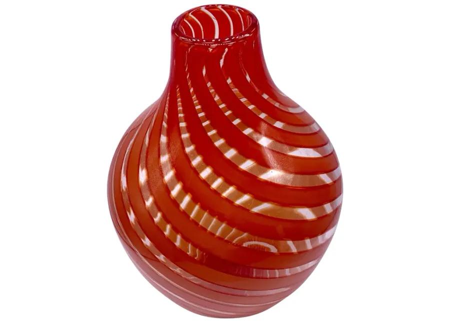 Large Art Glass Orange Swirl Vase - Pilar Collection - Red