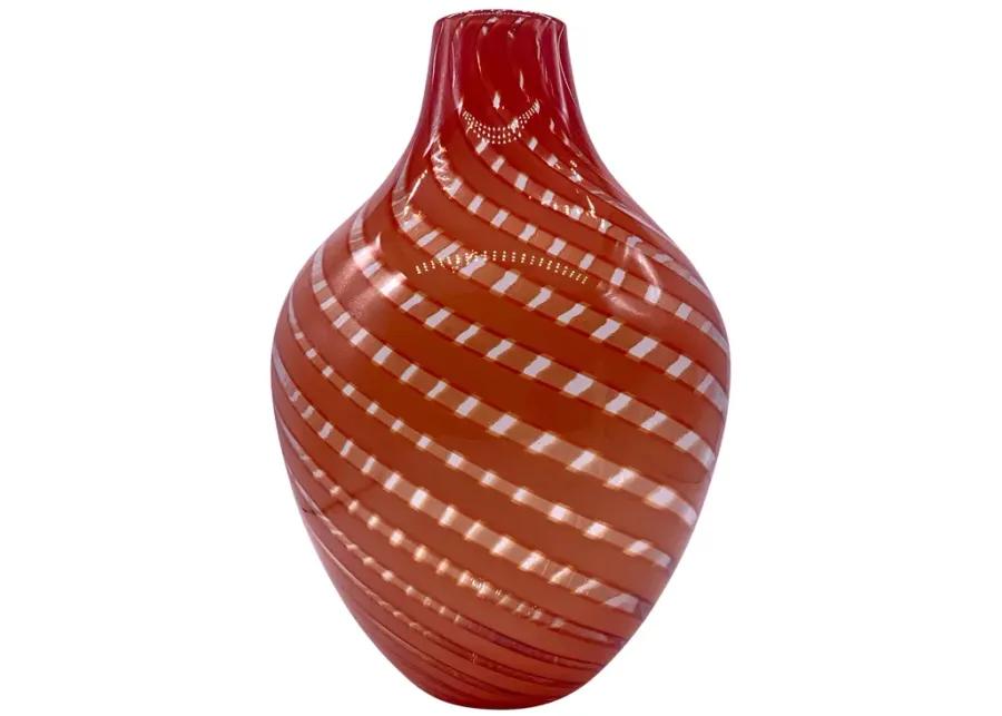 Large Art Glass Orange Swirl Vase - Pilar Collection - Red