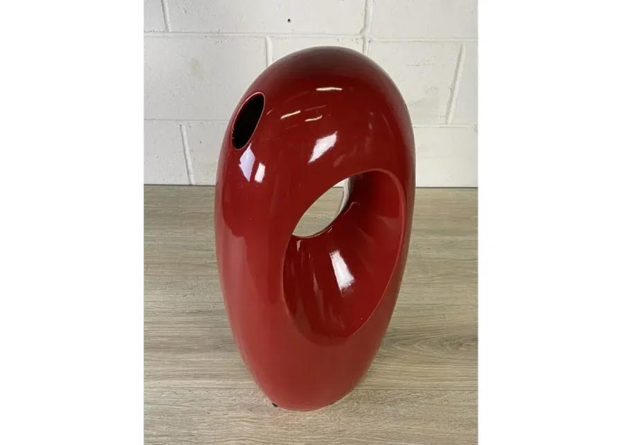 1980s Red Sculptural Ceramic Vase - 2-b-Modern