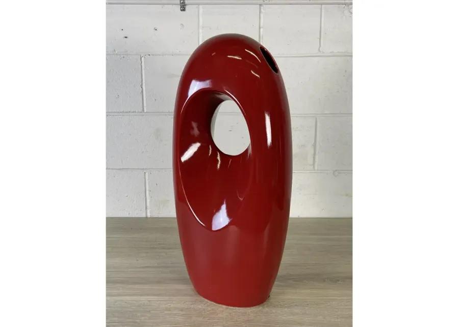 1980s Red Sculptural Ceramic Vase - 2-b-Modern