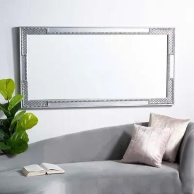 Chloe Carved Rectangular Floor Mirror - Silver Leaf