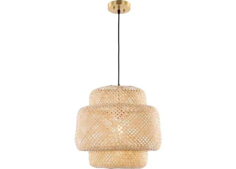 Klarise Basket-Woven Pendant - Natural Rattan - Beige