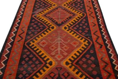 Vintage Kilim Handmade Red Wool Runner - Apadana - Orange