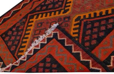 Vintage Kilim Handmade Red Wool Runner - Apadana - Orange