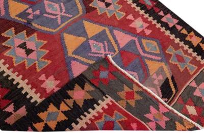 Vintage Kilim Handmade Red Wool Runner - Apadana - pink