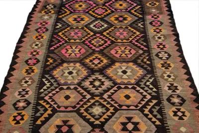 Kilim Handmade Brown Wool Runner - Apadana