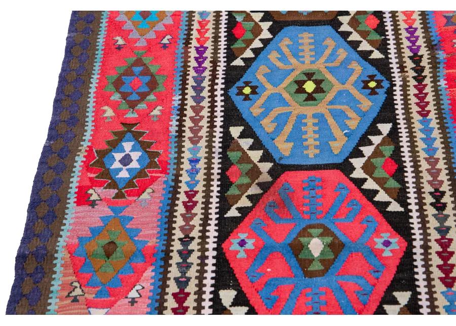 Kilim Multicolor Wool Runner - Apadana - Pink