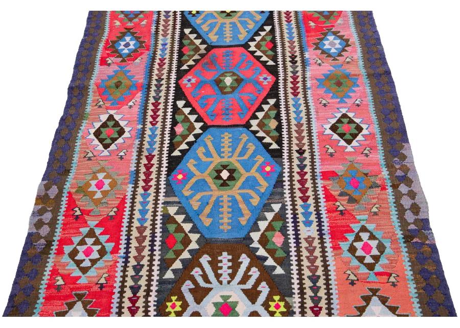 Kilim Multicolor Wool Runner - Apadana - Pink