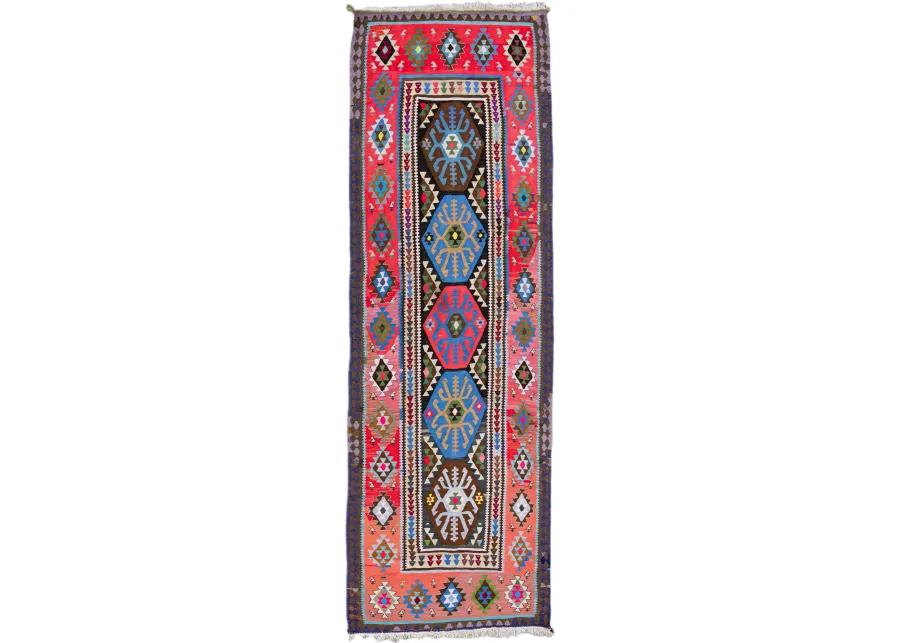 Kilim Multicolor Wool Runner - Apadana - Pink