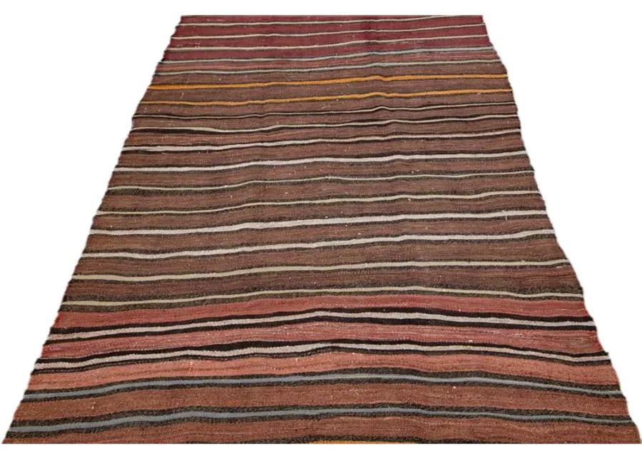 Striped Brown Wool Runner - Apadana